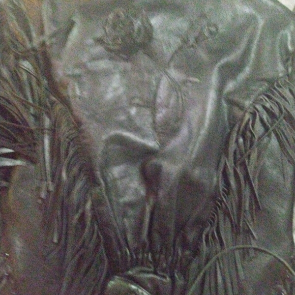 Vintage Wilson's Thinsulate Women's Leather Fringe Rose Design Biker Jacket - Picture 7 of 11